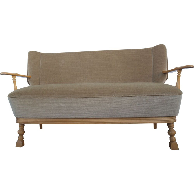 Ttwo seater vintage sofa with new upholstery in beige, 1950s
