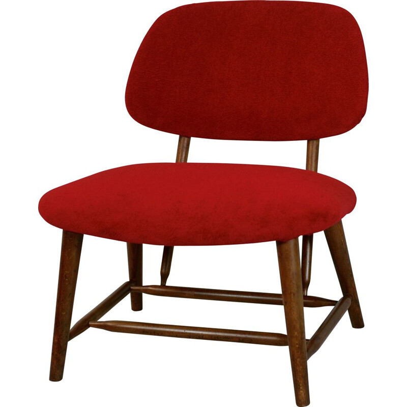 Vintage TeVe red velvet armchair by Alf Svensson for Ljungs Industrier, Sweden 1953