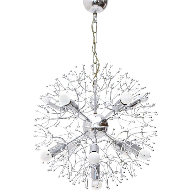 Vintage pistilli chandelier in chromed metal, Italy 1970