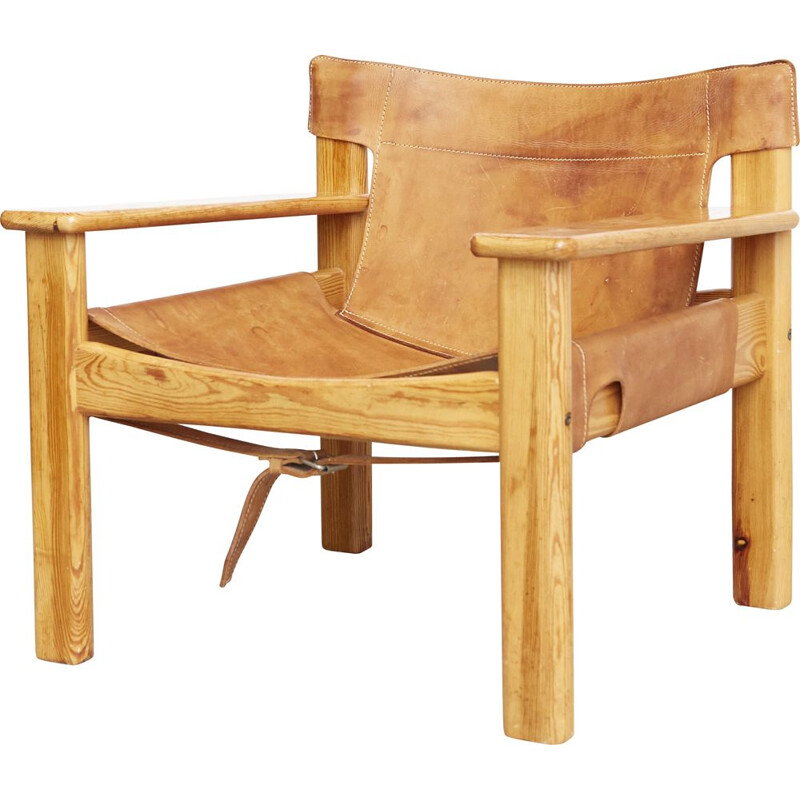 Vintage Natura pine and leather armchair by Karin Mobring for Ikea, 1970