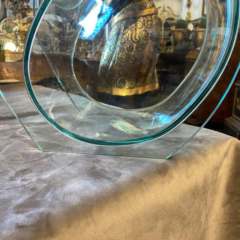 Vase italien vintage en verre vert transparent, 1980