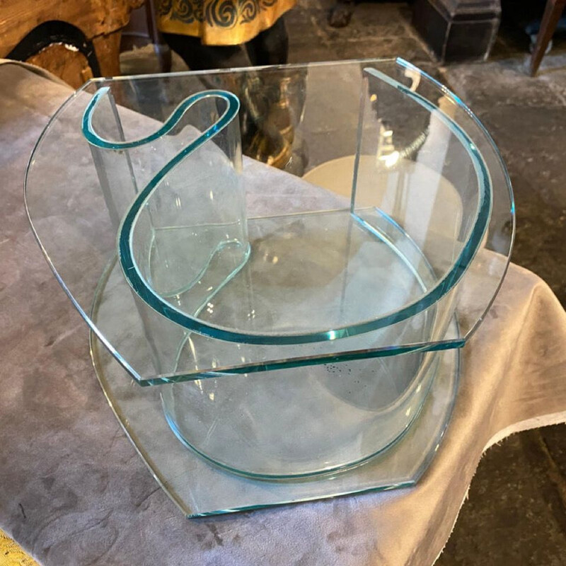 Vaso italiano vintage in vetro verde trasparente, 1980