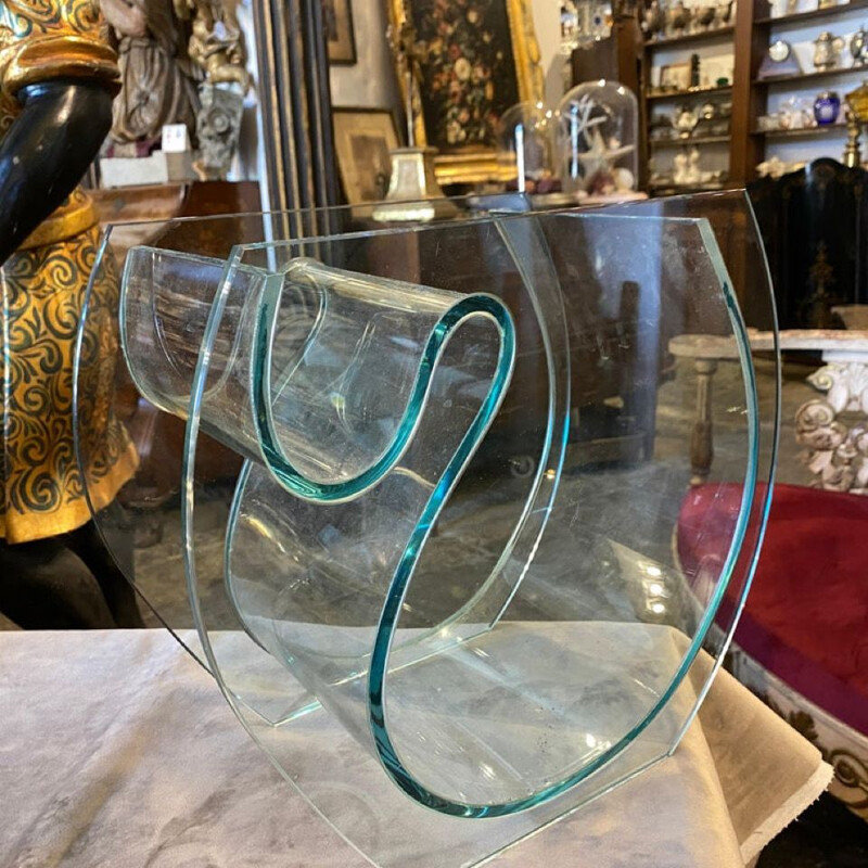 Vase italien vintage en verre vert transparent, 1980