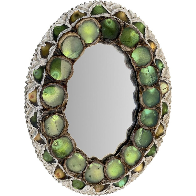 Specchio vintage in talosel e vetro cabochon, 1960