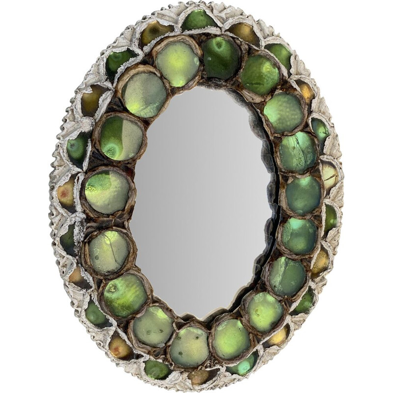 Vintage mirror in talosel and glass cabochons, 1960