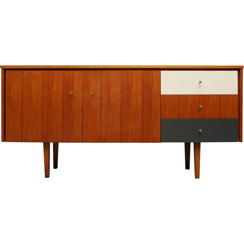 Vintage sideboard in walnut with 2 drawers lacquered in white and grey, 1960s