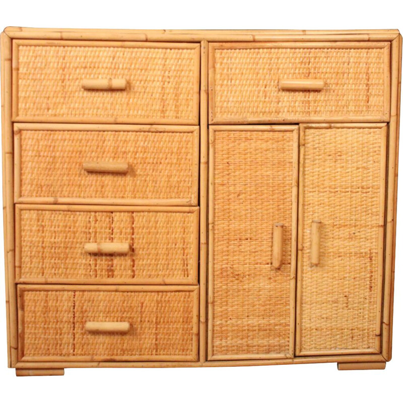 Vintage rattan chest of drawers, 1970-1980