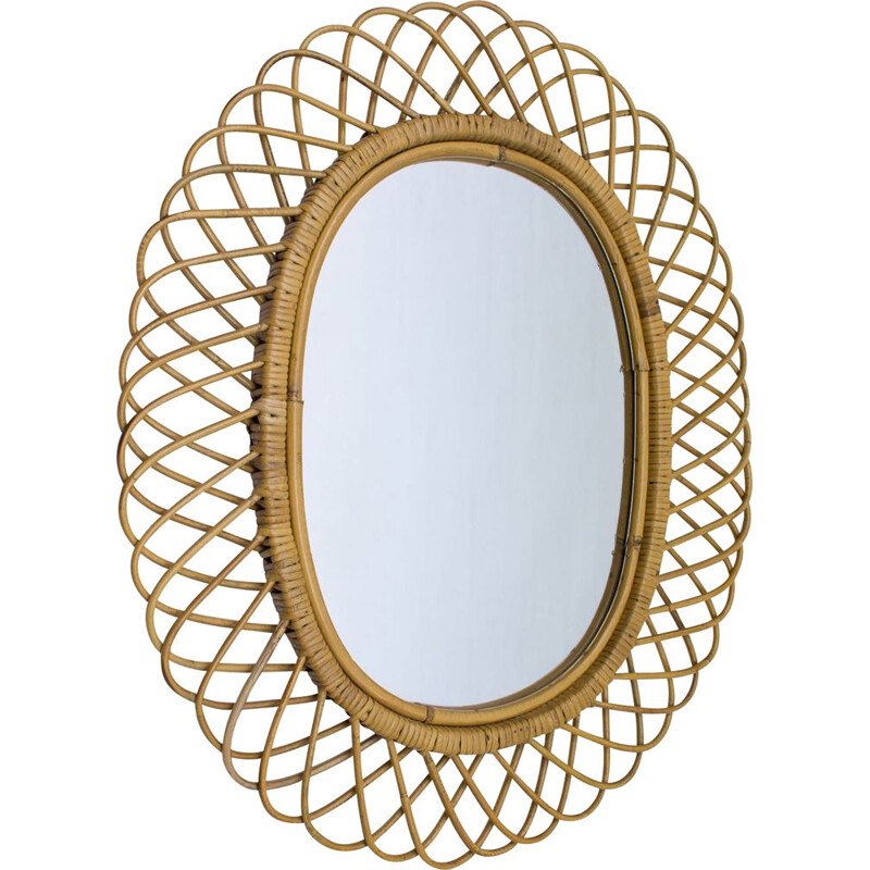 Vintage Italian oval bamboo mirror, 1960s