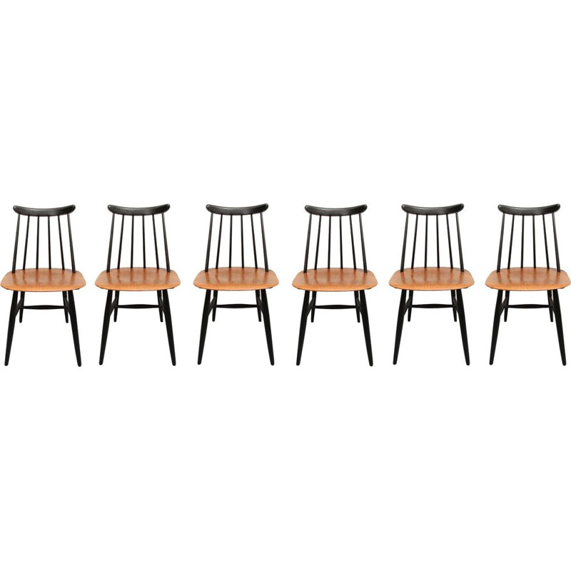 Set of 6 vintage chairs in plywood teak by Fanett Tapiovaara for Edsby