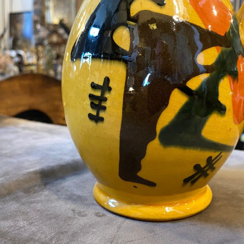 Brocca futurista d'epoca in ceramica gialla, Italia 1930