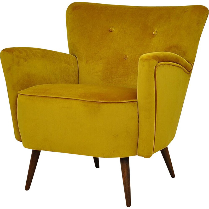 Fauteuil vintage en velours jaune, 1960