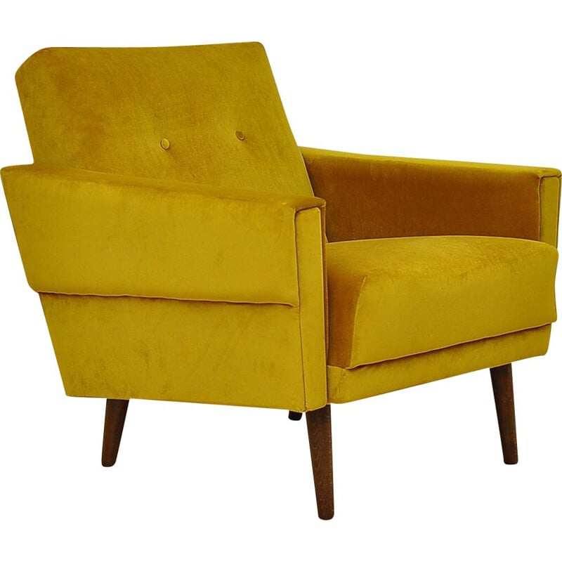 Mid-century yellow velvet armchair, 1960s