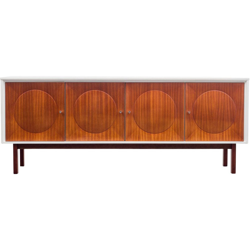 Vintage white sideboard in mahogany fronts, 1970s