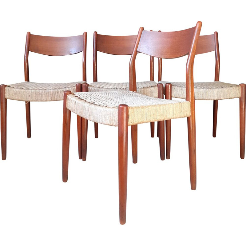 Ensemble de 4 chaises cordées vintage par Cees Braakman pour Pastoe, 1960