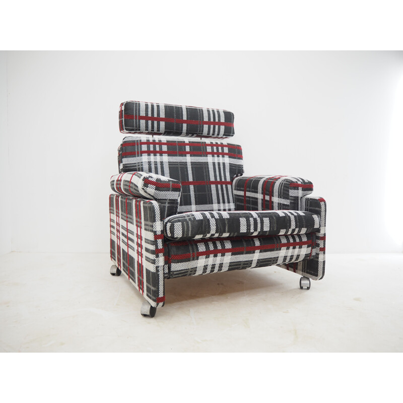 Vintage checkered armchair, Czechoslovakia 1960