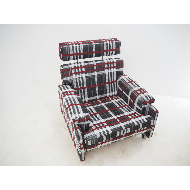 Vintage checkered armchair, Czechoslovakia 1960