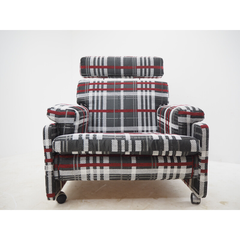 Vintage checkered armchair, Czechoslovakia 1960