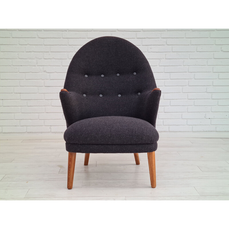 Fauteuil danois vintage en laine avec ottomane, 1960