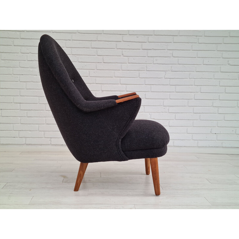 Vintage Danish wool armchair with ottomane, 1960s