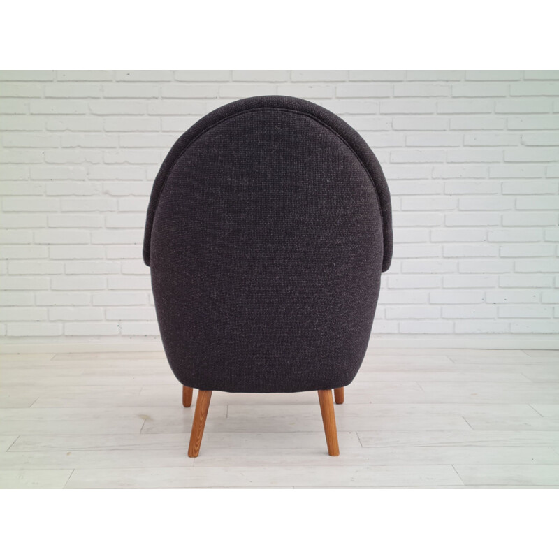 Vintage Danish wool armchair with ottomane, 1960s