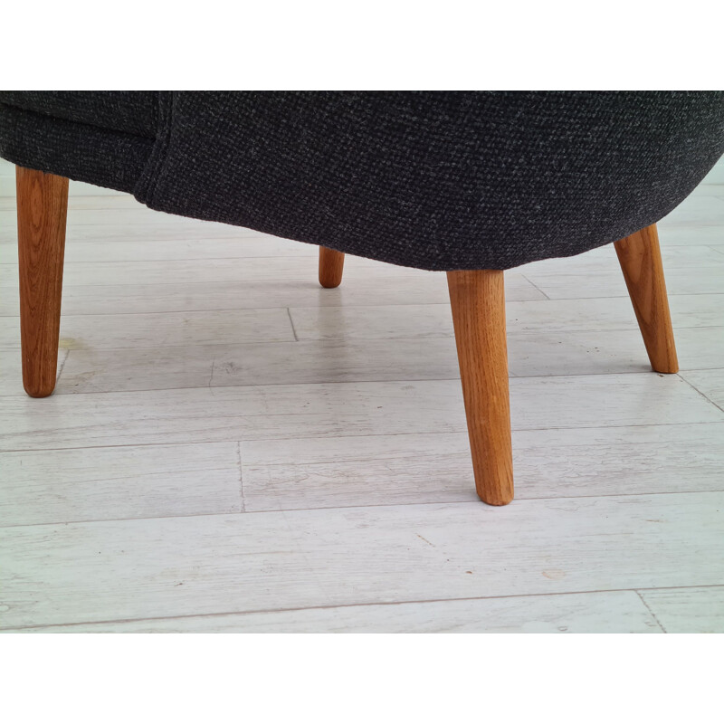 Vintage Danish wool armchair with ottomane, 1960s