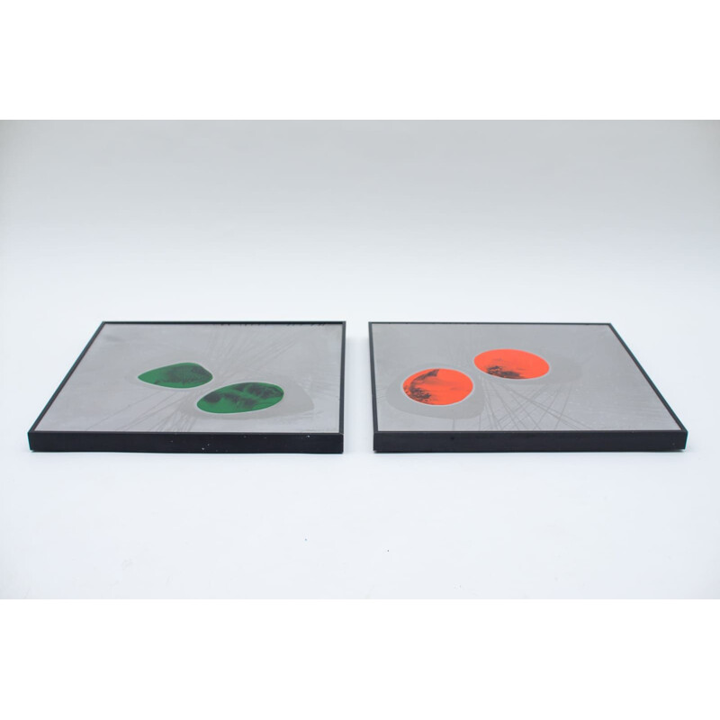 Pair of vintage aluminum and enamel wall plaques, Germany 1977