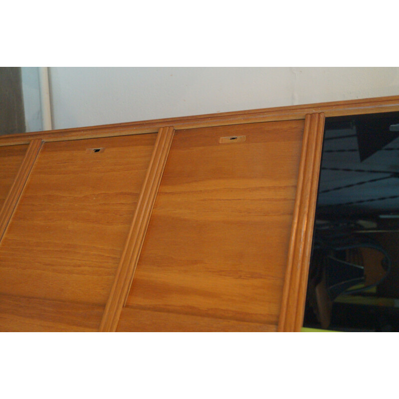 Vintage wood and glass bookcase, 1950