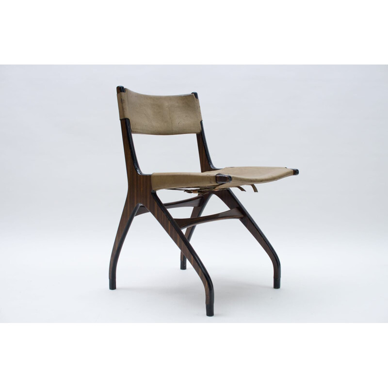 Vintage wooden chair with leather cover, Italy 1960