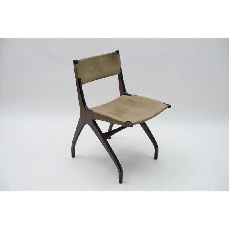 Vintage wooden chair with leather cover, Italy 1960