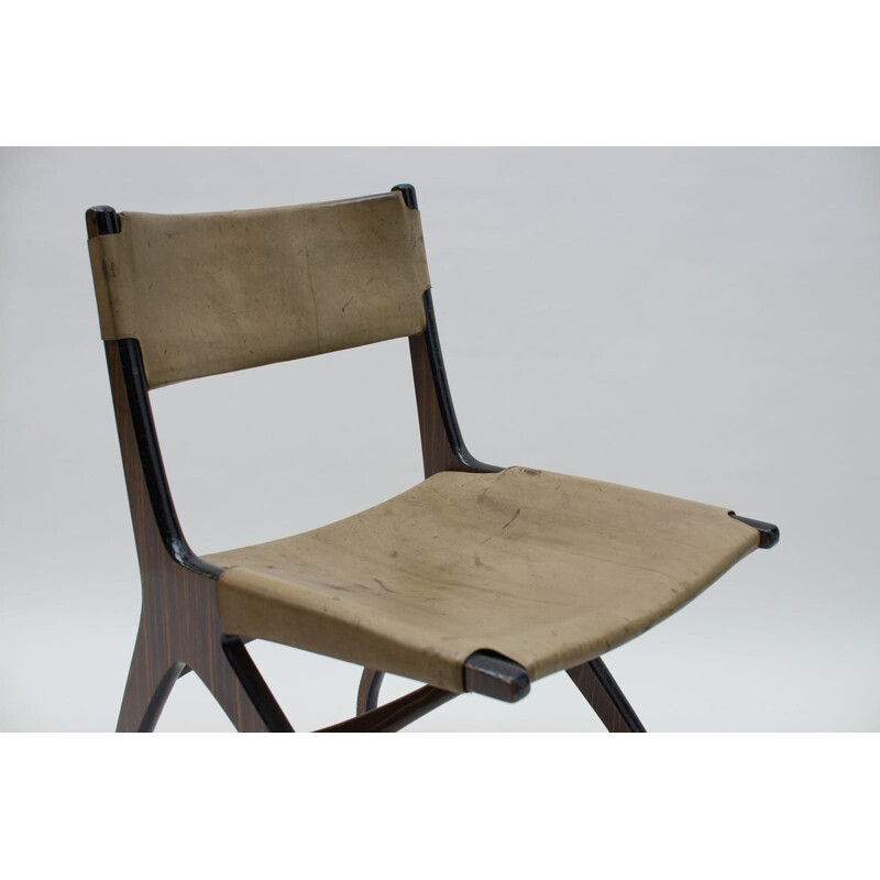 Vintage wooden chair with leather cover, Italy 1960