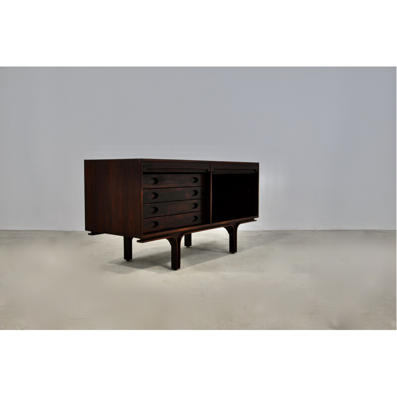 Vintage dark wood sideboard with 2 doors and 4 drawers by Gianfranco Frattini, 1960