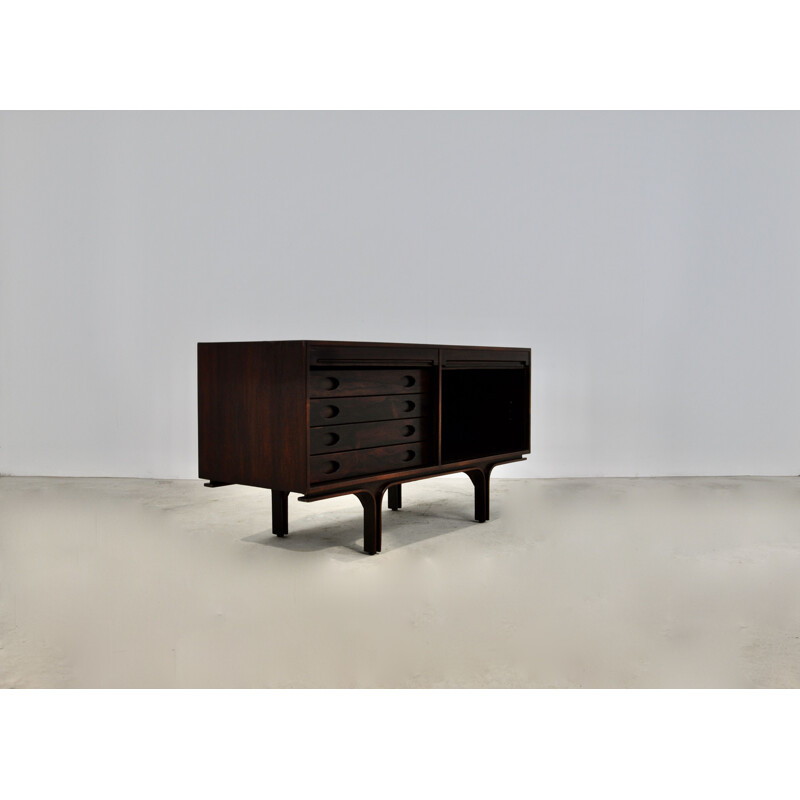 Vintage dark wood sideboard with 2 doors and 4 drawers by Gianfranco Frattini, 1960