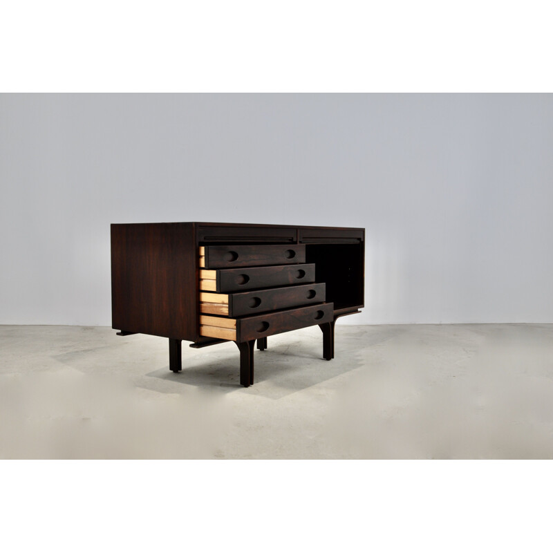 Vintage dark wood sideboard with 2 doors and 4 drawers by Gianfranco Frattini, 1960