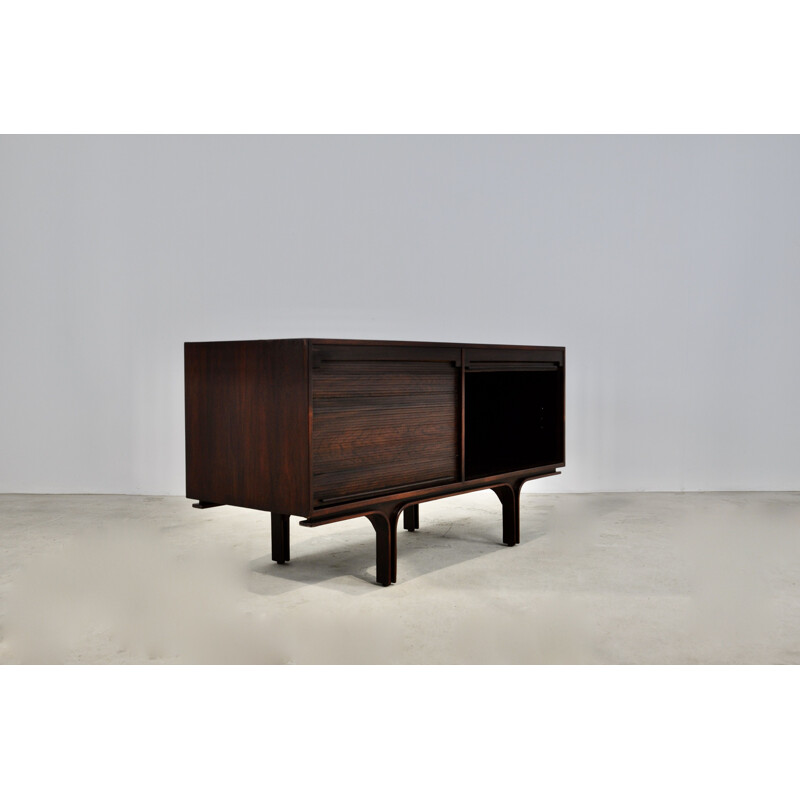 Vintage dark wood sideboard with 2 doors and 4 drawers by Gianfranco Frattini, 1960