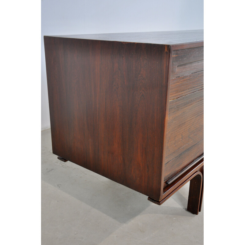 Vintage dark wood sideboard with 2 doors and 4 drawers by Gianfranco Frattini, 1960