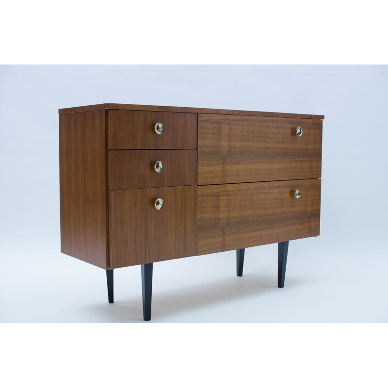 Walnut vintage sideboard with 4 edges, 1960s