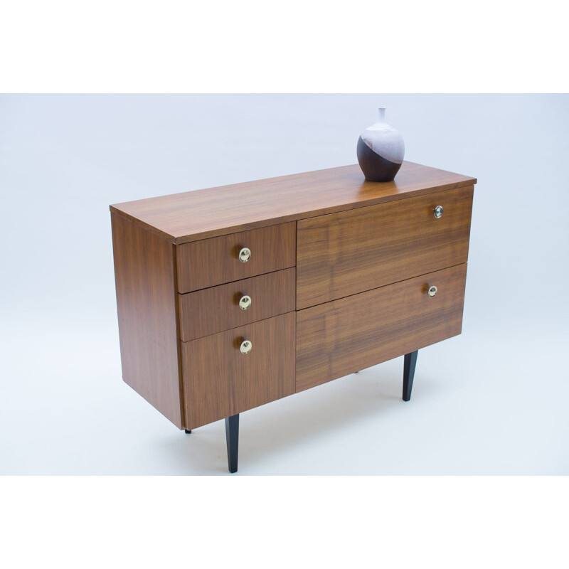 Walnut vintage sideboard with 4 edges, 1960s