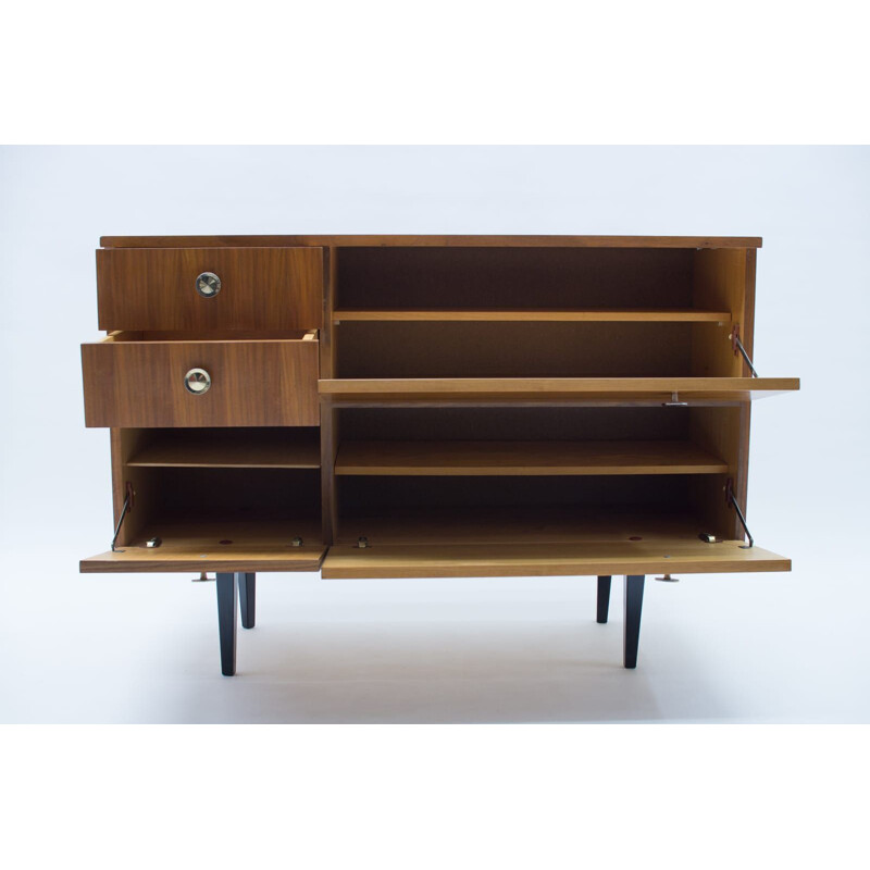 Walnut vintage sideboard with 4 edges, 1960s