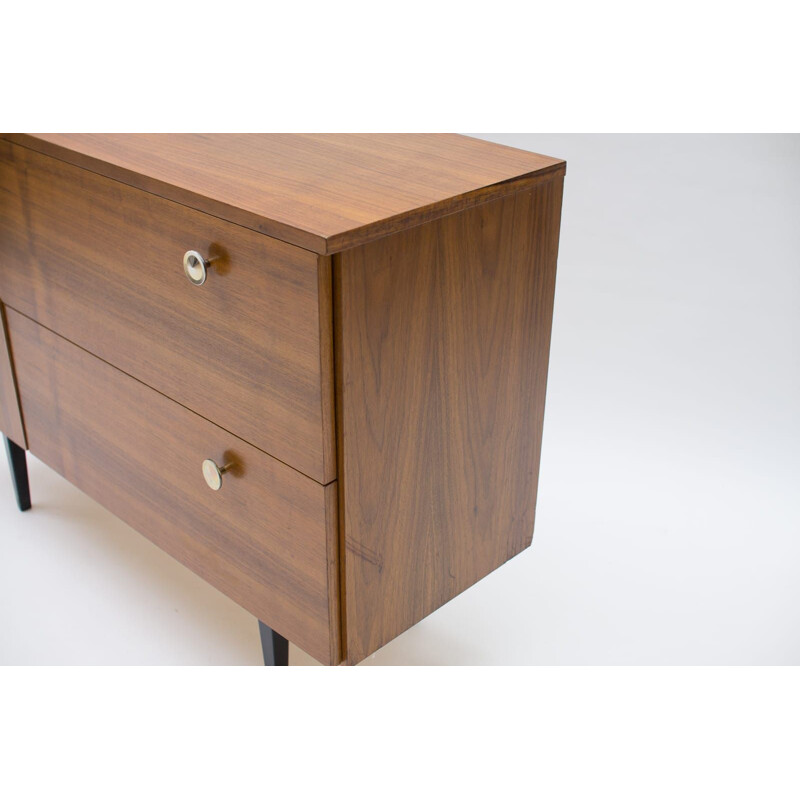 Walnut vintage sideboard with 4 edges, 1960s