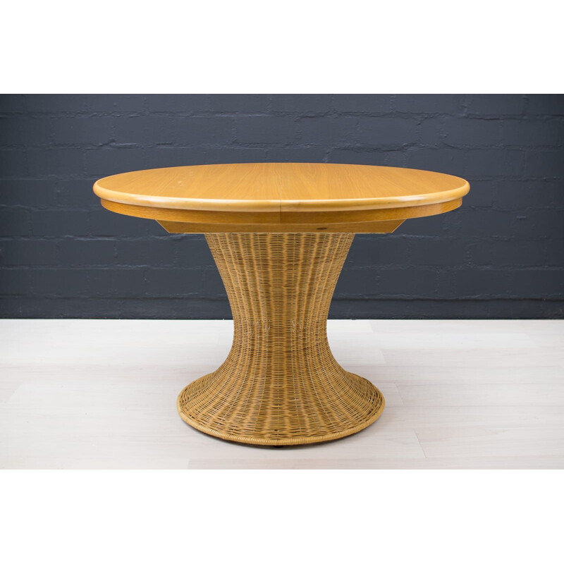 Table vintage en rotin et bois, Italie 1960