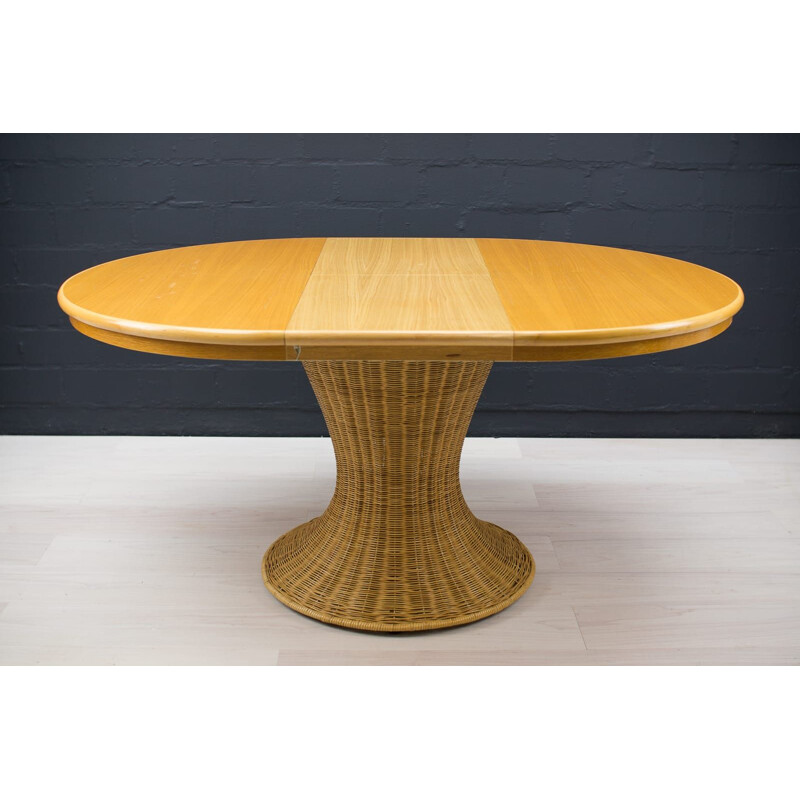Vintage dining table in rattan and wood, Italy 1960s