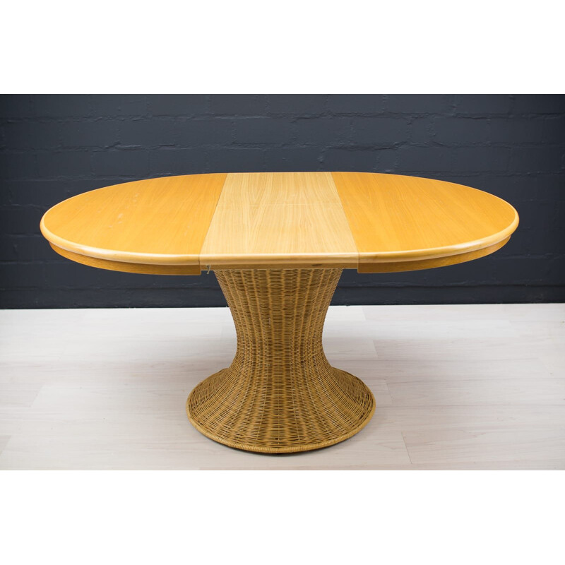 Table vintage en rotin et bois, Italie 1960