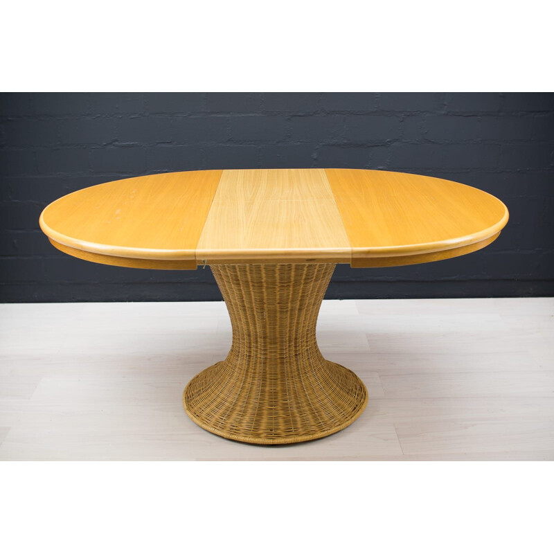 Vintage dining table in rattan and wood, Italy 1960s