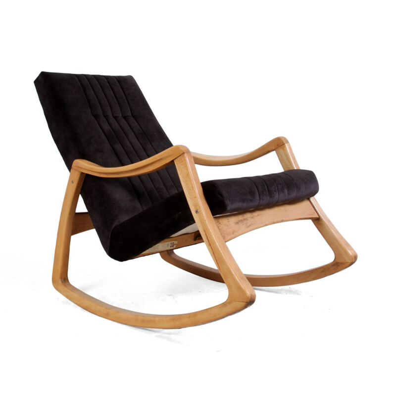 Mid century rocking chair in beech and velvet - 1960s