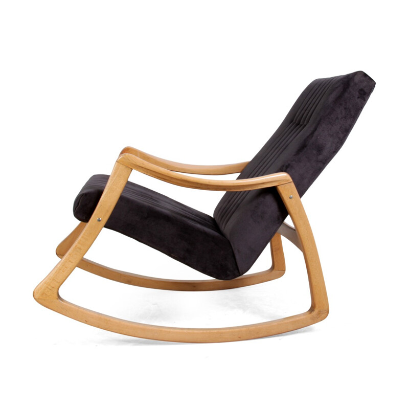 Mid century rocking chair in beech and velvet - 1960s