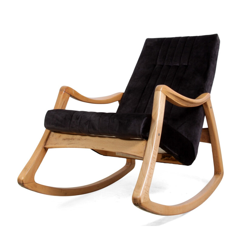 Mid century rocking chair in beech and velvet - 1960s