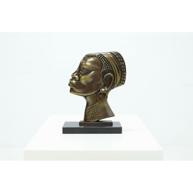Sculpture vintage en bronze de Femme africaine, 1950
