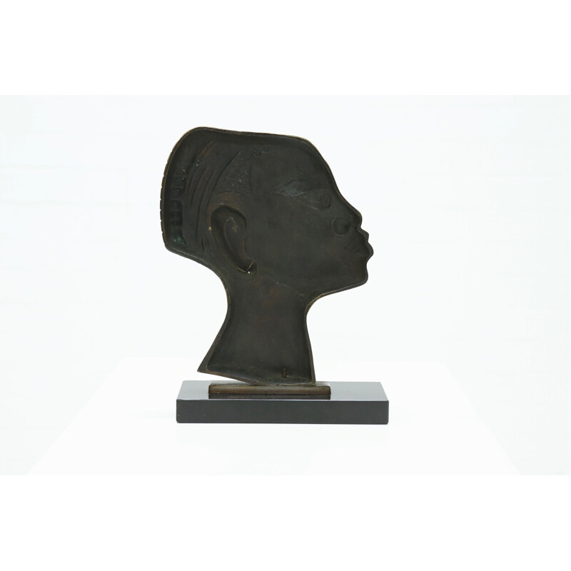 Escultura vintage de bronce de una mujer africana, 1950