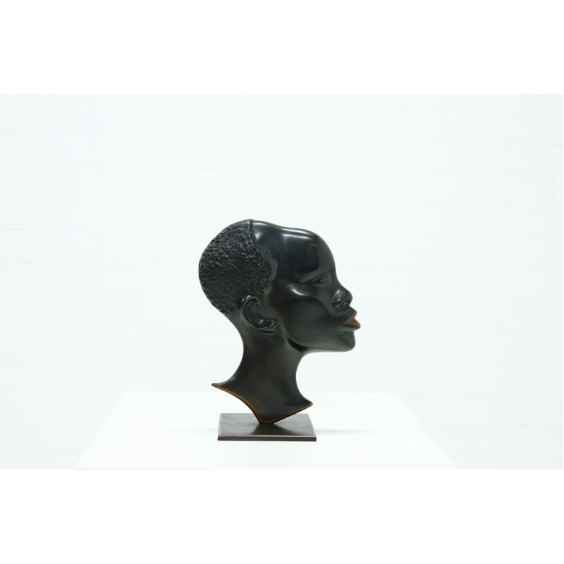 Scultura vintage modernista in bronzo massiccio di donna africana, 1950