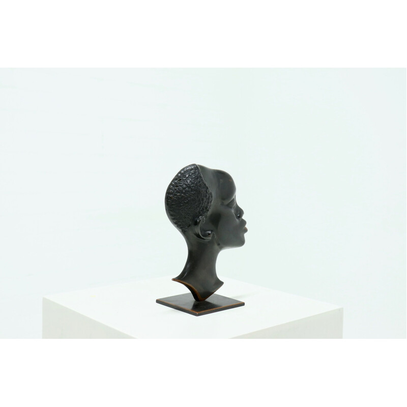 Sculpture moderniste vintage en bronze massif de Femme africaine, 1950